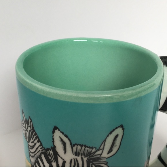Zebra Mug Neck Handle Black White Green Ceramic Vintage 1988 Five and Dime Cup - Picture 7 of 15